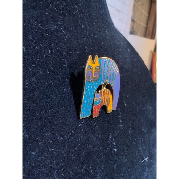 Laurel Burch Mr. Jio’s Cat Vintage Cloisonné Enamel Cat Brooch Mom Kitten Signed - Picture 3 of 6